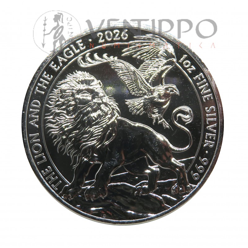 Gran Bretaña. 2 Pounds Plata ( 1 OZ ley 999 mls ) León y Águila 2026, BU