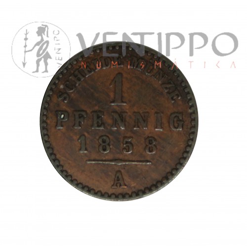 Principado de Reuss, 1 Pfennig 1858 A, Enrique LXVII, MBC+