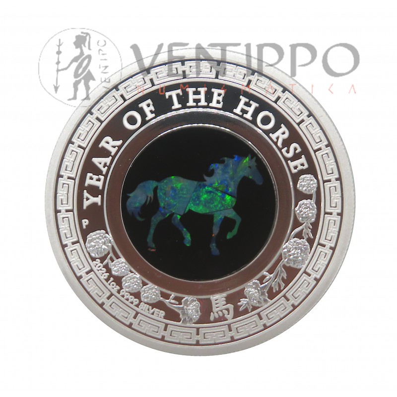 Australia, Dollar Plata ( 1 OZ 9999 mls ) 2026, año lunar Caballo ópalo, Proof