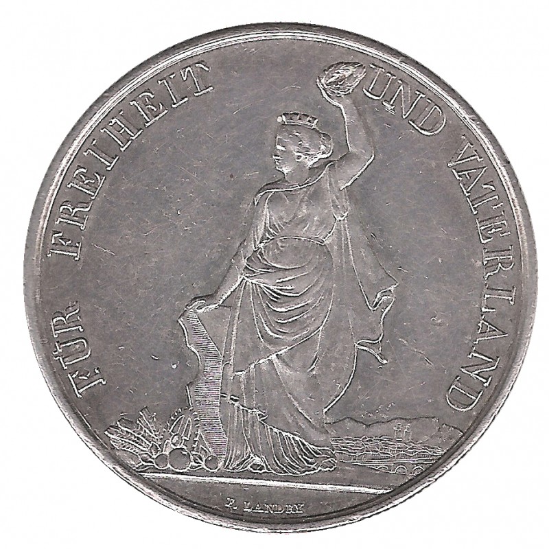 Suiza, 5 Francs Plata, Festival Tiro Zurich 1872, EBC-