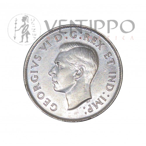 Canadá, 50 Cents Plata ( 11,66 grs, ley 800 mls ) 1945 Jorge VI, S/C