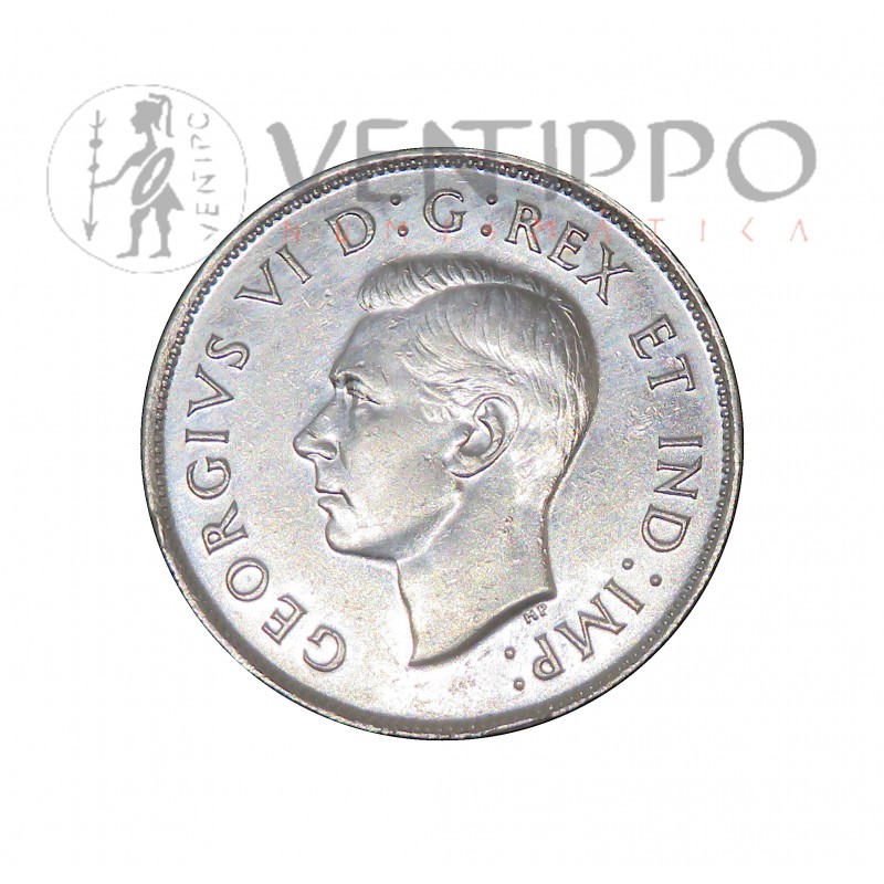 Canadá, 50 Cents Plata ( 11,66 grs, ley 800 mls ) 1945 Jorge VI, S/C