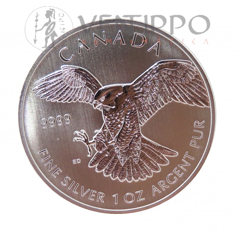 Canadá, 5 $ Plata ( 1 OZ ley 9999 mls ) 2014, Halcón Peregrino