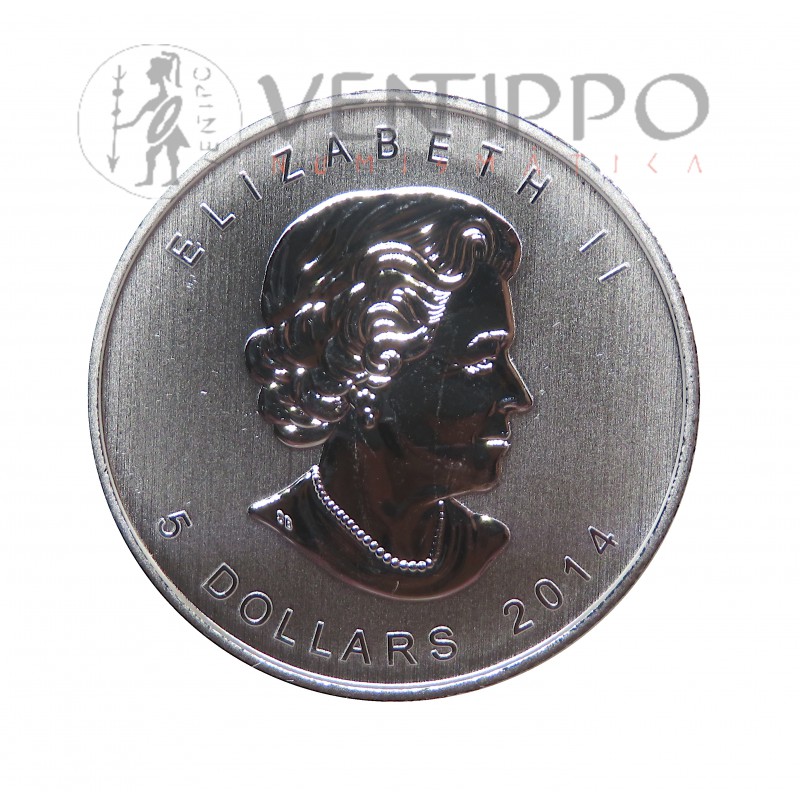 Canadá, 5 $ Plata ( 1 OZ ley 9999 mls ) 2014, Halcón Peregrino