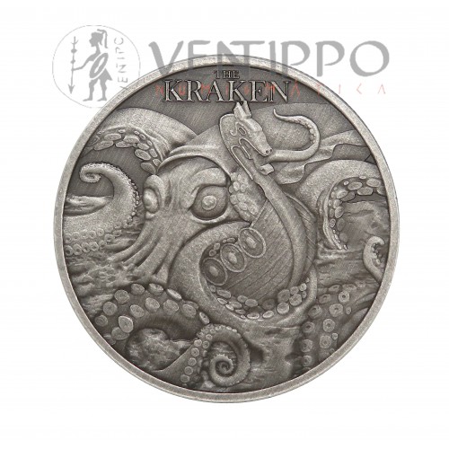 Niue, Dollar Plata ( 1 OZ ley 999 mls ) Kraken 2026 Antique Finish, Estuche + Certificado