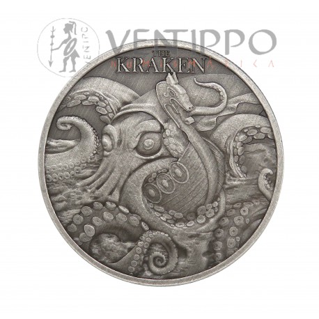 Niue, Dollar Plata ( 1 OZ ley 999 mls ) Kraken 2026 Antique Finish, Estuche + Certificado