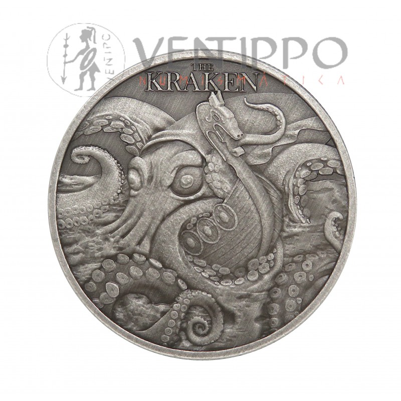 Niue, Dollar Plata ( 1 OZ ley 999 mls ) Kraken 2026 Antique Finish, Estuche + Certificado