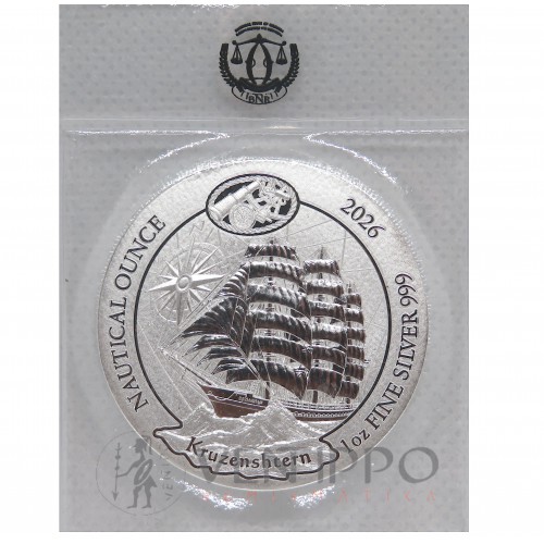 Ruanda, 50 Francs Plata ( 1 OZ 999 mls ) Serie Naútica, Kruzenshtern, 2026, BU