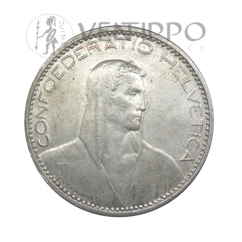 Suiza, 5 Francs Plata 1923 EBC, Escasa.