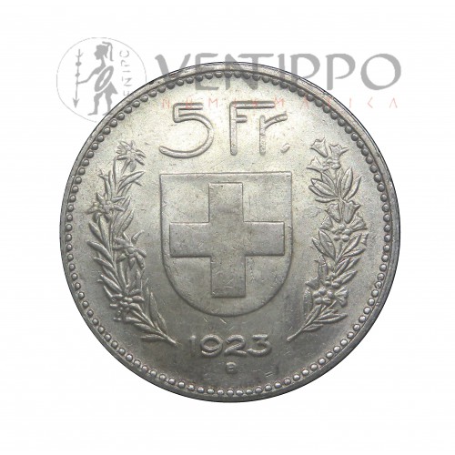 Suiza, 5 Francs Plata 1923 EBC, Escasa.