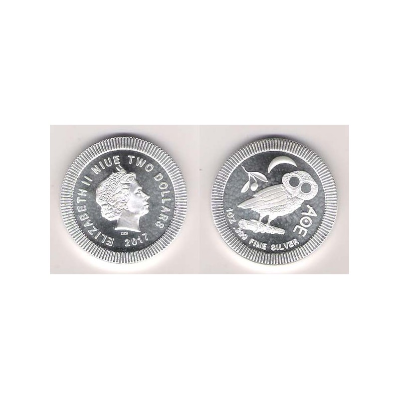 NIUE, 2 $ PLATA ( 1 OZ. 999 mls. ), LECHUZA ATENAS 2017 BU