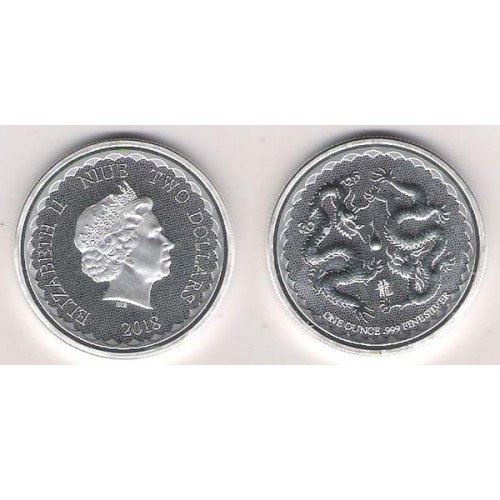 NIUE, 2 $ PLATA (1 OZ. 999 mls) 2018 DRAGONES ORIENTALES BU