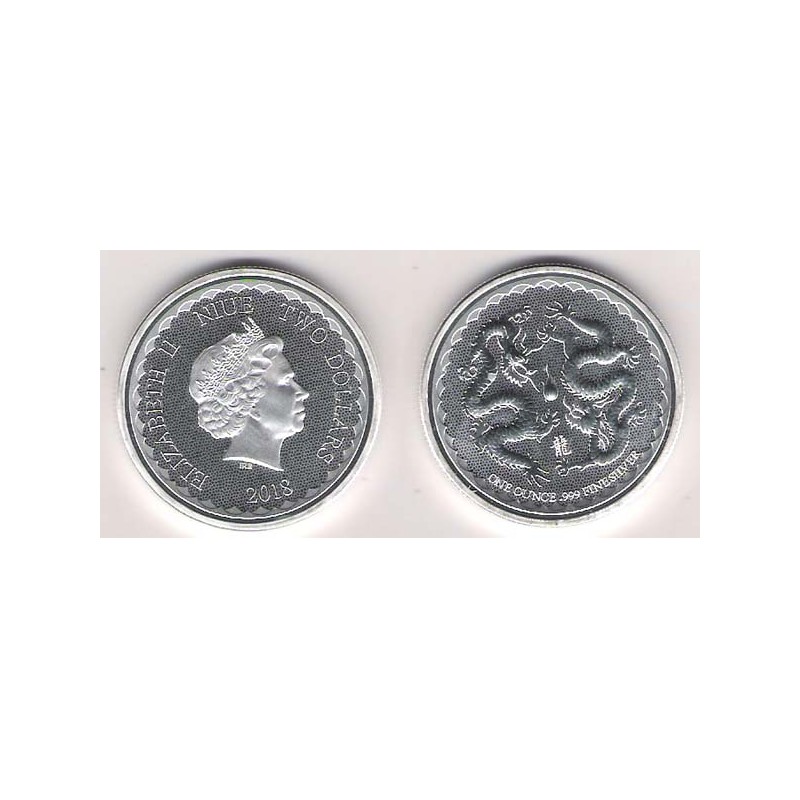 NIUE, 2 $ PLATA (1 OZ. 999 mls) 2018 DRAGONES ORIENTALES BU