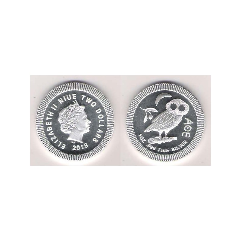 NIUE, 2 $ PLATA (1 OZ. 999 mls) LECHUZA ATENAS 2018 BU