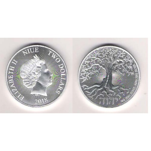 NIUE, 2 $ PLATA ( 1 OZ. 999 mls. ), ÁRBOL DE LA VIDA 2018 BU