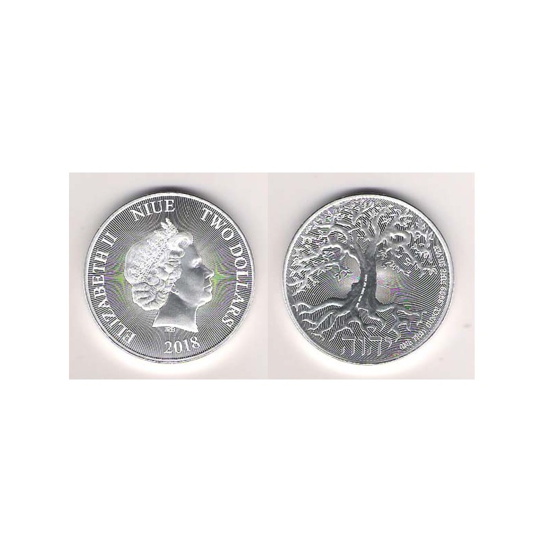 NIUE, 2 $ PLATA ( 1 OZ. 999 mls. ), ÁRBOL DE LA VIDA 2018 BU