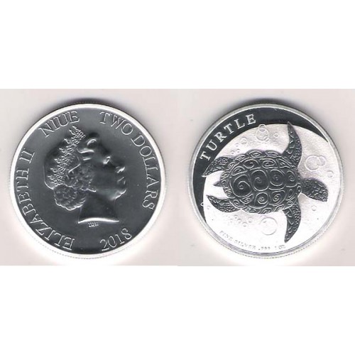 NIVE, 2 $ PLATA ( 1 OZ. 999 msl. ) TORTUGA 2018, BU