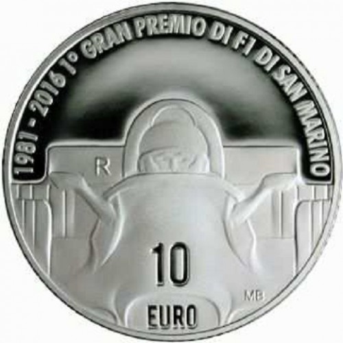 SAN MARINO, 10 € PLATA, 2016, 35 ANIV. GRAN PREMIO IMOLA F1, PROOF