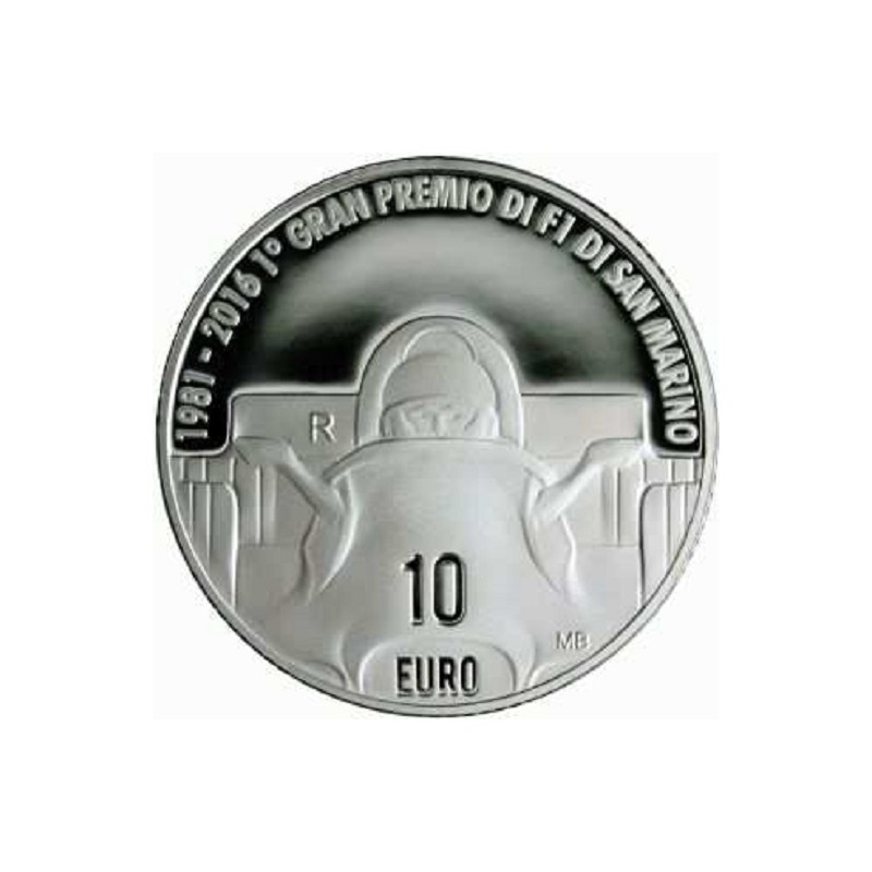 SAN MARINO, 10 € PLATA, 2016, 35 ANIV. GRAN PREMIO IMOLA F1, PROOF