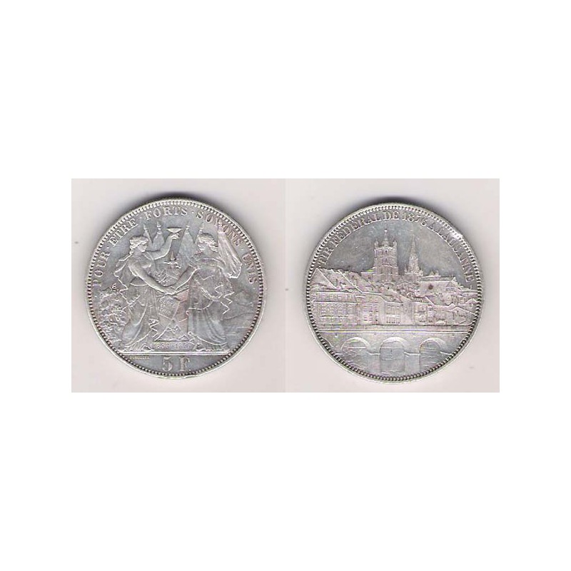 SUIZA, 5 FRANCS PLATA, 1876, FESTIVAL LAUSSANE EBC-