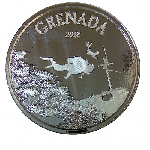 Grenada, 2 $ Plata ( 1 OZ. 999 mls. ) 2018 Corales, PROOFLIKE.