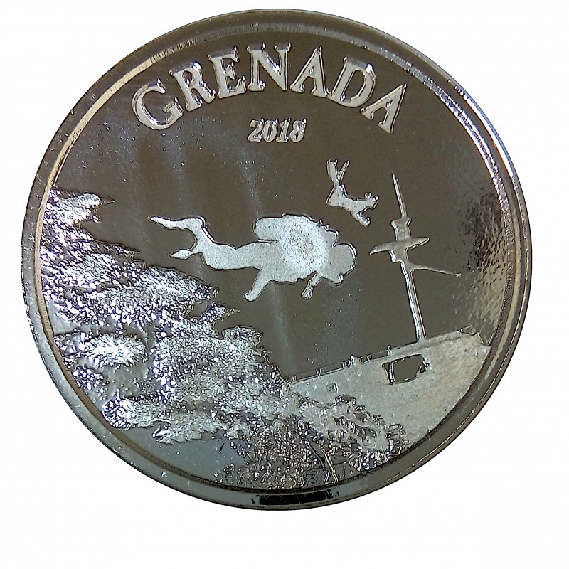 Grenada, 2 $ Plata ( 1 OZ. 999 mls. ) 2018 Corales, PROOFLIKE.