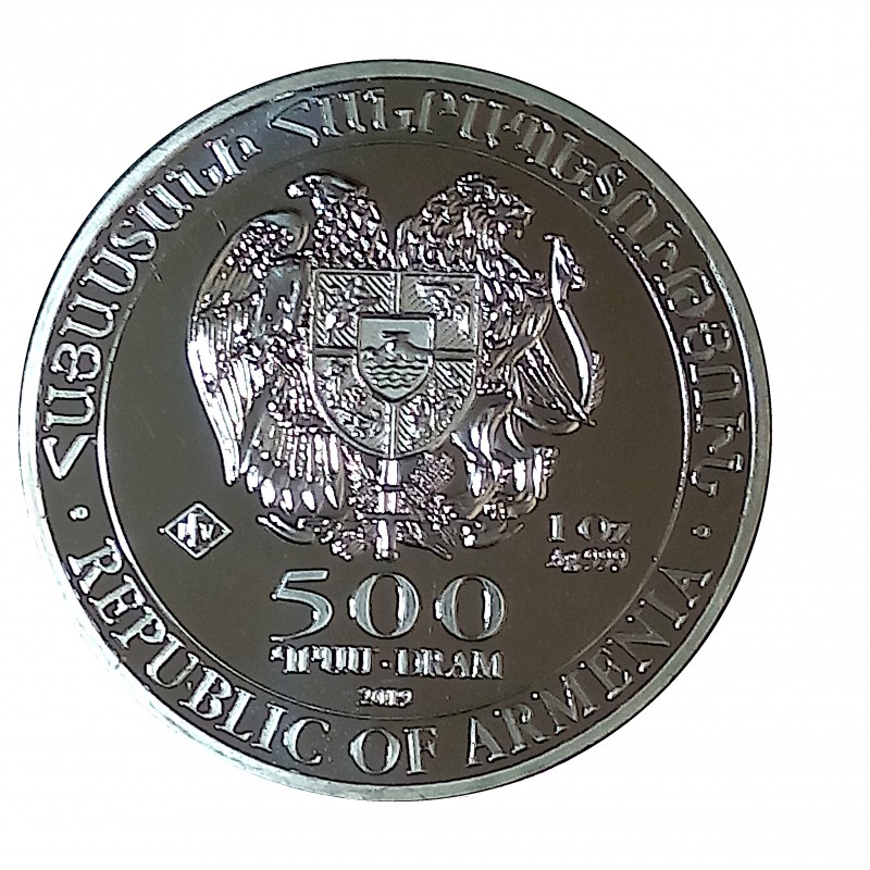 Armenia, 500 Dram Plata ( 1 OZ. 999 mls. ) Arca de Noé 2019, BU.