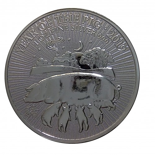 Gran Bretaña, 2 Pounds Plata (  1 OZ. 999 mls. ) Año del Cerdo 2019, BU.