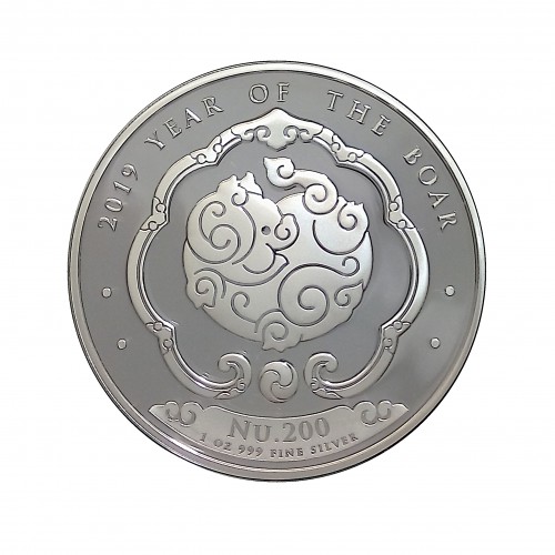 Bhutan, 200 Nguctrum plata ( 1 OZ. ley 999 mls. ) 2019, Año del Cerdo, BU.