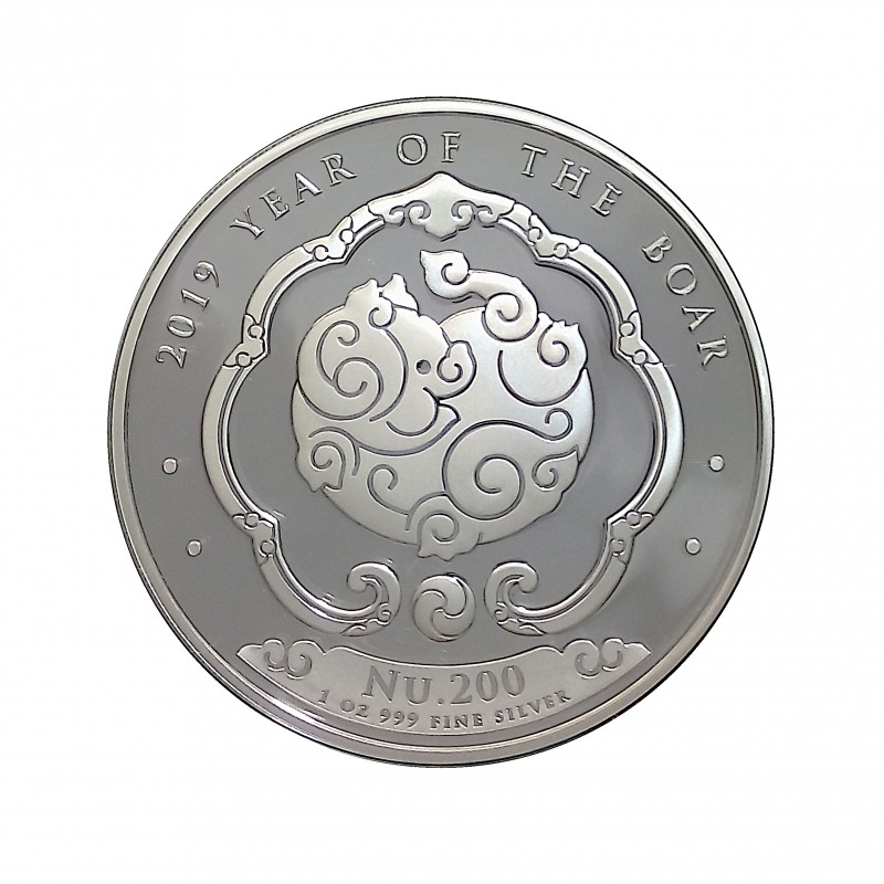 Bhutan, 200 Nguctrum plata ( 1 OZ. ley 999 mls. ) 2019, Año del Cerdo, BU.