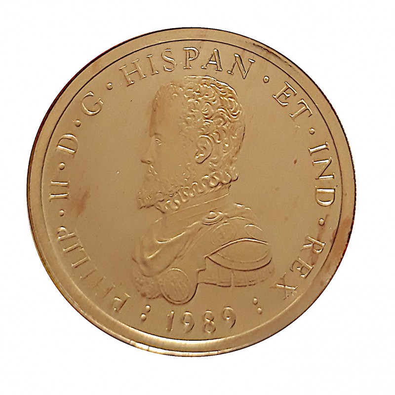 ESPAÑA, 50 ECU ORO (17,27 grs ley 900 mls) 1989 FELIPE II FDC