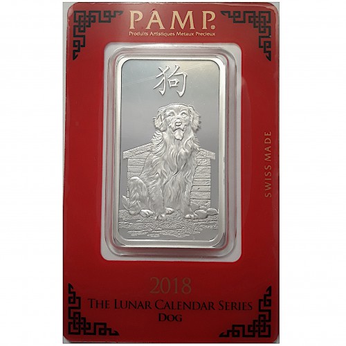 LINGOTE 1 OZ. PLATA 999 MLS PAMP SUISSE 2018 AÑO DEL PERRO