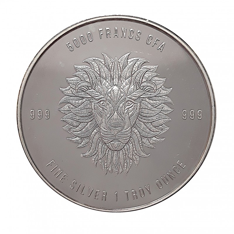 Tchad, 5000 Francs (1 OZ. 999 mls) Serie Mandala, León 2018 BU