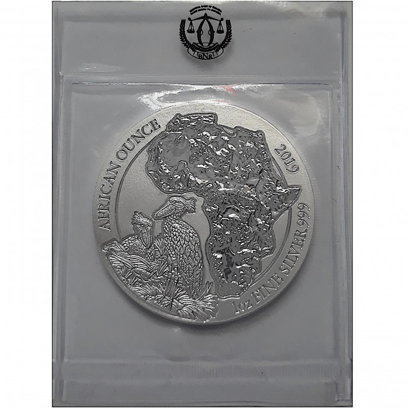 Ruanda, 50 Francs plata ( 1 OZ. 999 mls. ) Pájaro picozapato 2019