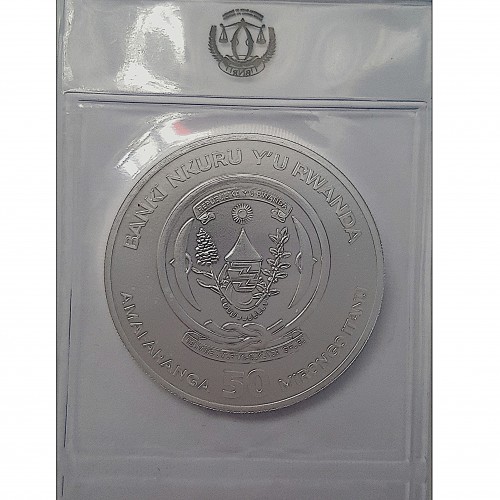 Ruanda, 50 Francs plata ( 1 OZ. 999 mls. ) Pájaro picozapato 2019