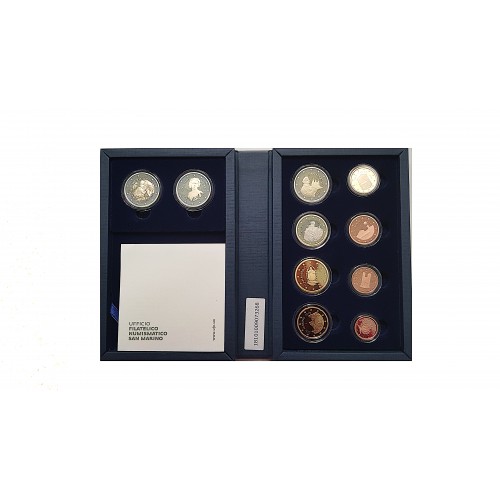 SAN MARINO, ESTUCHE PROOF, 8 VALORES + 2 X 2 € CONMEMORATIVOS.