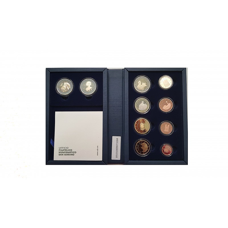 SAN MARINO, ESTUCHE PROOF, 8 VALORES + 2 X 2 € CONMEMORATIVOS.