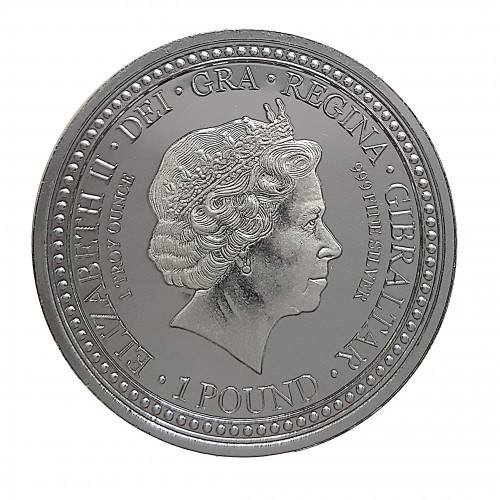 Gibraltar, 1 Pound Plata ( 1 OZ. 999 mls. ) Escudo Inglaterra, 2018, BU