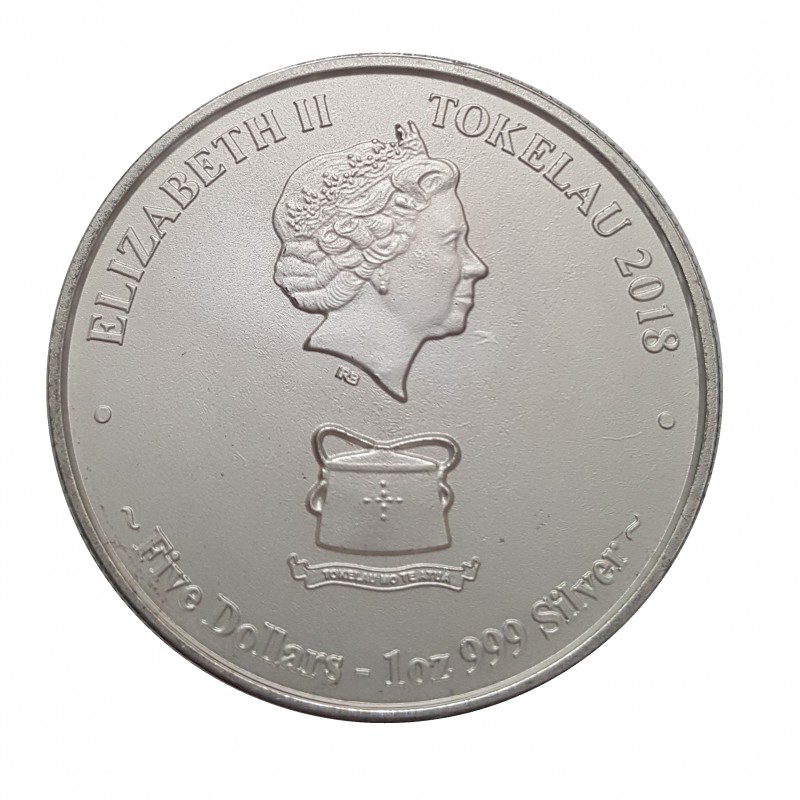 Tokelau, 5 $NZ, Plata ( 1 OZ. 999 mls. ) Tiburón Leopardo 2018.