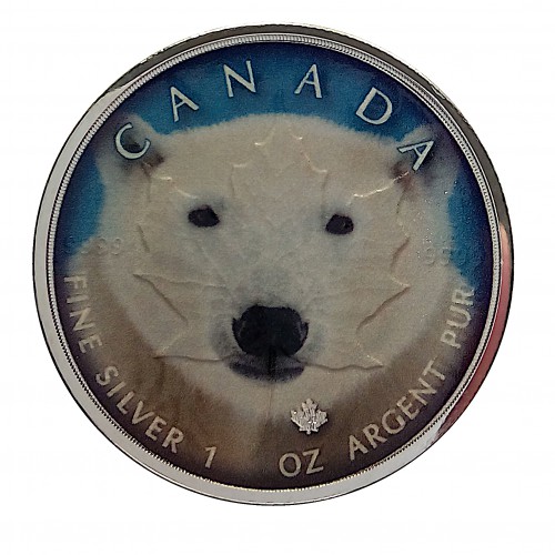 Canadá, 5 $ Plata ( 1 OZ. 9999 mls. ) Canada's Wildlife Coloreada, Oso.