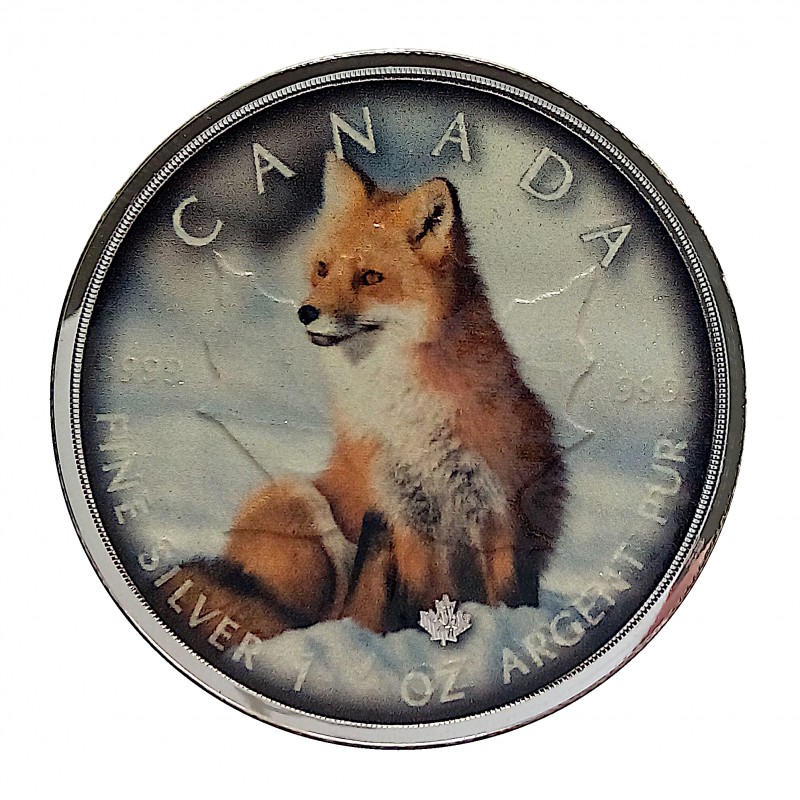 Canadá, 5 $ Plata ( 1OZ 9999 mls. )Maplae Serie "On The Trails of Wildlife": Zorro.