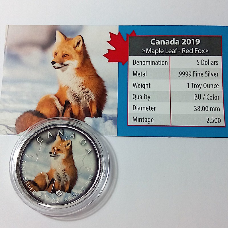 Canadá, 5 $ Plata ( 1OZ 9999 mls. )Maplae Serie "On The Trails of Wildlife": Zorro.