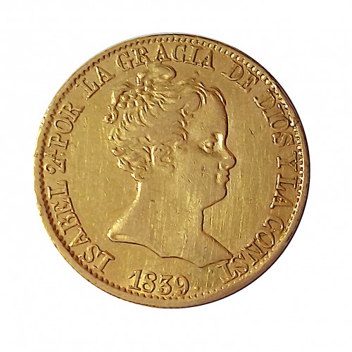 Isabel II,80 Reales oro, 1839, Barcelona, P.S., MBC.