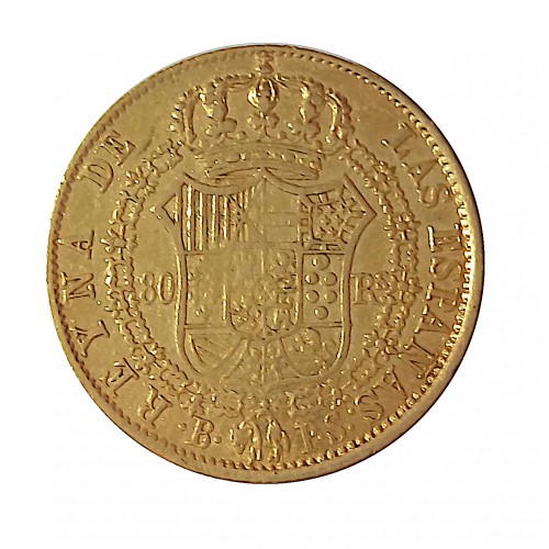 Isabel II,80 Reales oro, 1839, Barcelona, P.S., MBC.