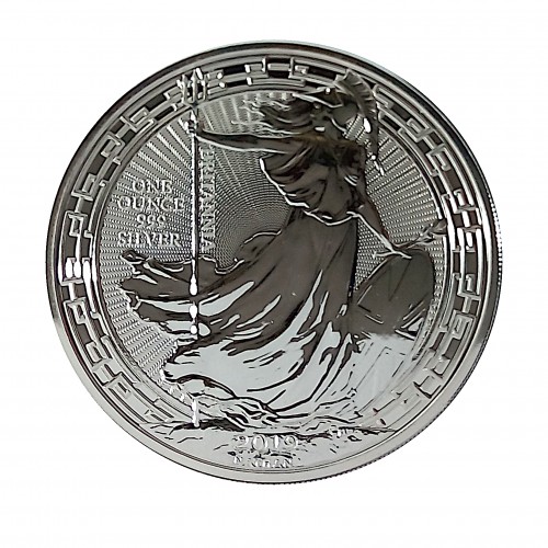 Gran Bretaña, 2 Pounds Plata ( 1 OZ, 999 mls. ) Britannia Borde Oriental 2019, BU.