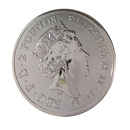 Gran Bretaña, 2 Pounds Plata ( 1 OZ, 999 mls. ) Britannia Borde Oriental 2019, BU.