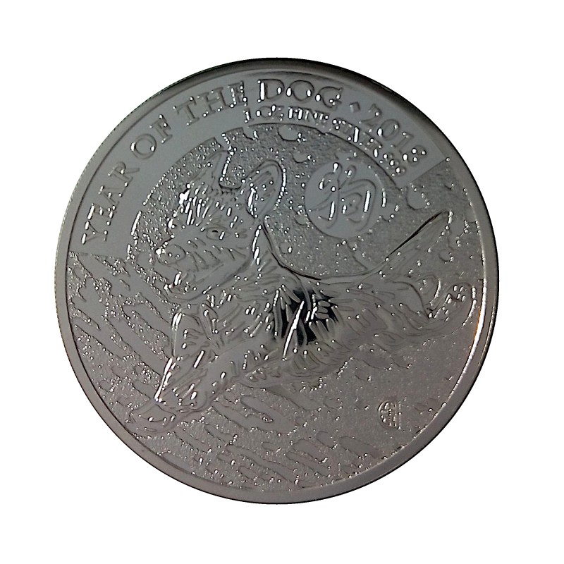 Gran Bretaña, 2 Pounds Plata ( 1 OZ. 999 mls.) Año del Perro 2018, BU.