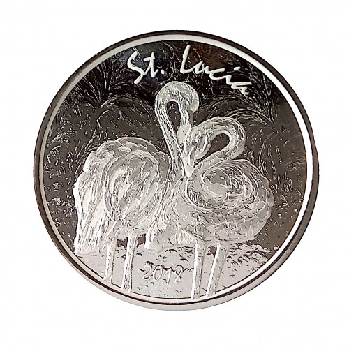 ST. Lucía, 2 $ Plata ( 1 OZ. 999 mls. ) Flamencos 2018, Prooflike.