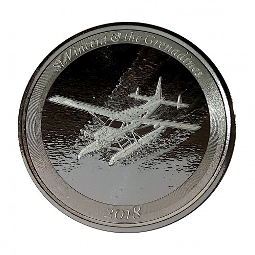 ST. Vencent and the Grenadines, 2$ Plata ( 1 OZ.  999 mls. ) Hidroavión 2018, PROOFLIKE.