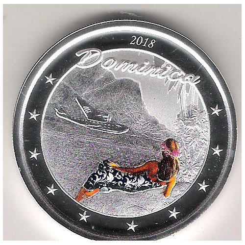 Dominica, 2 $ plata ( 1 0Z. 999 mls. ) 2018 Sirena. PROOF coloreada
